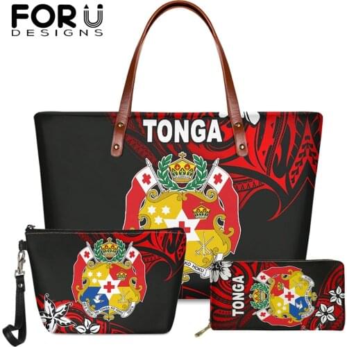FORUDESIGNS Large Capacity Handbags Women Tonga Polynesia Design 2021 3Set High Quality Shoulder Bag And Wallet Sac A Main Mujer