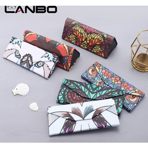 Portable Triangle Sunglasses Box Folding Cartoon Animal Waterproof Strong Magnet Eyewear Case Glasses Protective Organizer