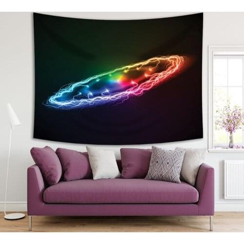 Tapestry Colorful Ring Lightening on Black Background with Bright Rainbow Sparkle in the Center Magical Art Blue Pink Green