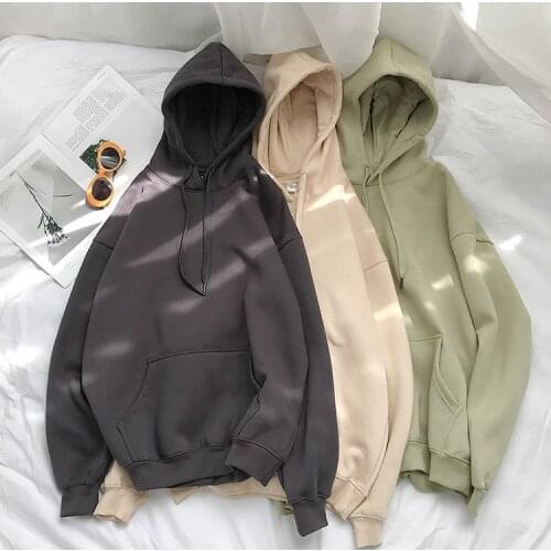 Cotton 12 Colors Sweatshirt oversized Women clothes Solid Hooded Female 2020 Thicken Warm Hoodies Lady Fashion Tops Korean style