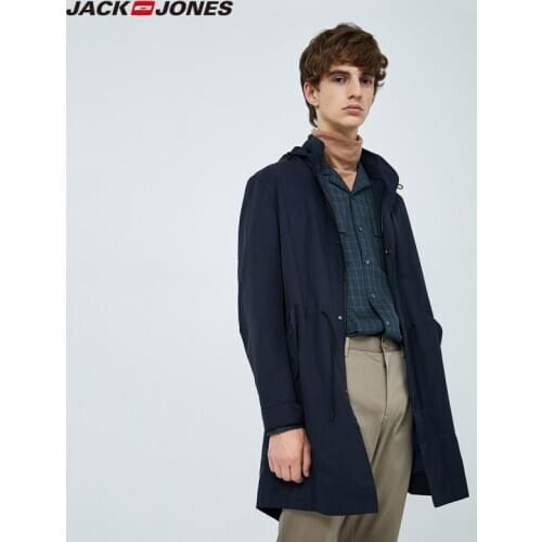 JackJones Mens Business Casual Cotton Mid-length Hooded Streetwear Trench Coat| 219321509