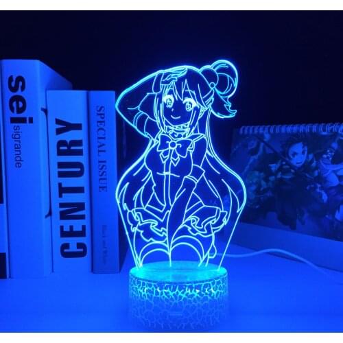KonoSuba Anime Figure Aqua 3D LED Nightlight For Child Birthday Gift Kid Bedroom Decorative Light Bedside Manga 3D Lamp