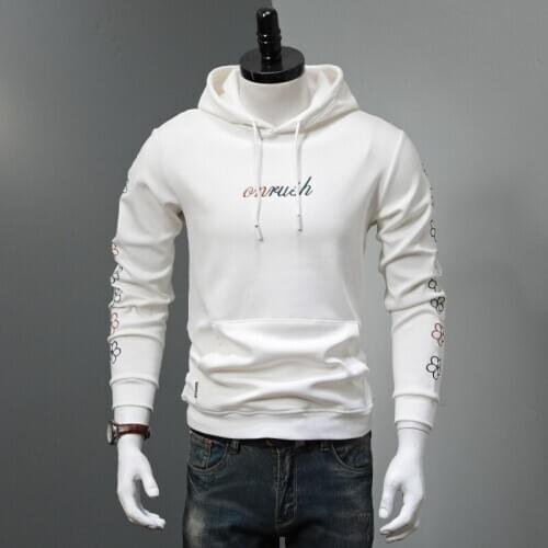 Hoodies Letter Embroidered Fleece Hoody Mens White Hooded Sweatshirts Autumn Winter Thickened Warm Clothes