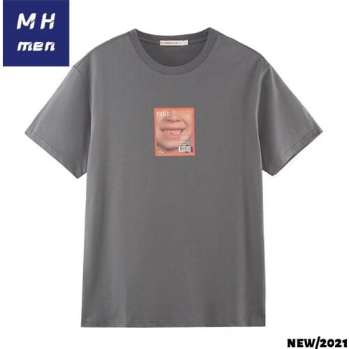 MH mens 2021 summer new street trend smiley face T-shirt casual round collar quality cotton short-sleeved T-shirt men