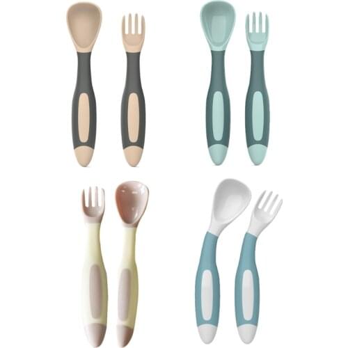 Baby Utensils Set Auxiliary Food Toddler Learn To Eat Training Bendable Soft Spoon Fork Infant Children Tableware