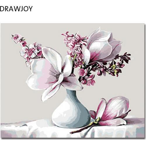 DRAWJOY Framed Pictures Painting By Numbers Painting&Calligraphy Of Flower DIY Oil Painting By Numbers 40*50cm GX8843