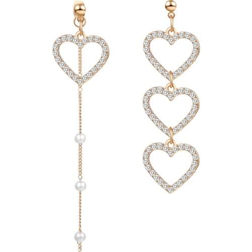 New Korean Asymmetry Heart Long Drop Earrings For Women Crystal Big Geometric Dangle Earring 2021 Wedding Jewelry Gift