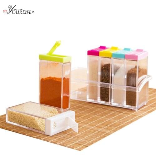 OYOURLIFE 6Pcs/set Transparent Spice Jar Seasoning Box Kitchen Spice Storage Bottle Jar Salt Pepper Cumin Powder Box Tool