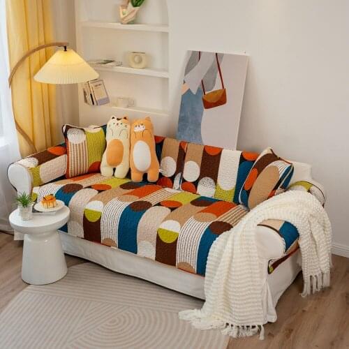 Nordic Simple Cotton Geometric Color Matching Sofa Cover Seasons Universal Corner Sofa Towel Slipcovers Cushion For Living Room