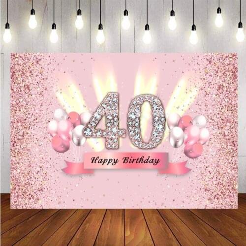 Pink Sweet 40th Backdrop Balloon Glitter Lady Happy Birthday Party Photo Background Vinyl Photo Booth Banner Decoration Supplies