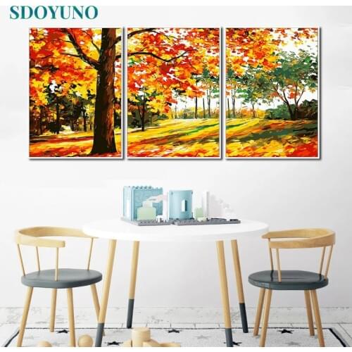 SDOYUNO 3Pcs 40x50cm Painting By Numbers For Adult Autumn Scenery DIY Frameless Paint By Numbers On Canvas Handpainted Wall Art