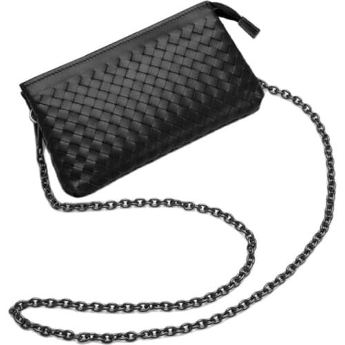 2021 SS Genuine Cow Leather Clutch Bag Phone Pouch Designer Brand Handmade Knitting Artwork Phone Zipper bag Fashion