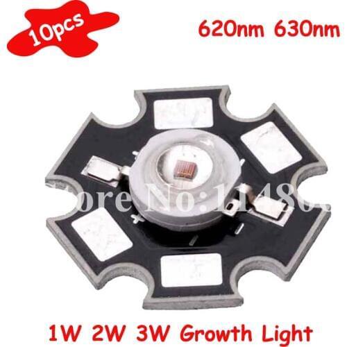 10pcs/lot 1W 2W 3W Bright Red 620nm 630nm LED Light For Plant Growth With 20mm Substrate