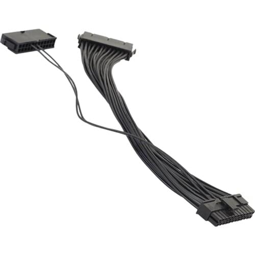 30cm Dual PSU Cable Extension Adapter 24Pin Male to Female Power Supply Sync Starter Cord for Computer ATX Mining