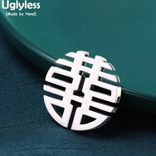 Uglyless China Chic Double XI= Happy Gifts Jewelry for Women Hollow Double-Layer 999 Full Silver Round Square Necklaces NO Chain