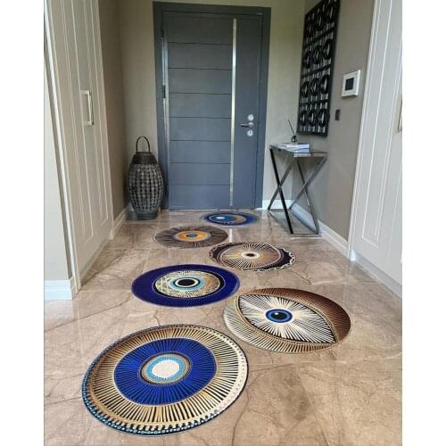 Home Decoration Corridor Rug Round Ellipse Eye Detailed Trend Pattern Anti-Slip Sole Foal Feather Washable Fabric Multicolour