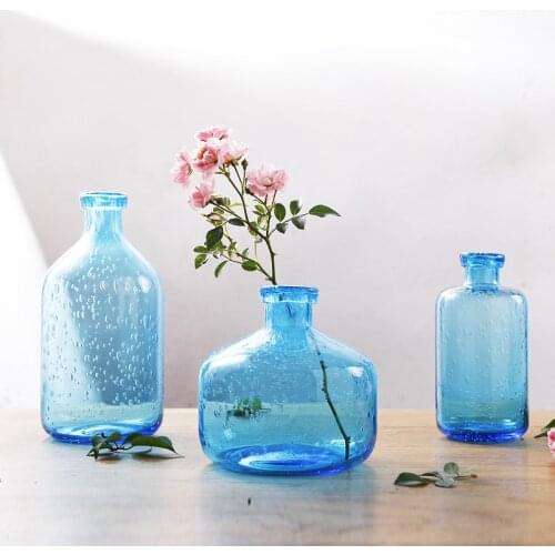 Blue bubble Flower Vase Home Decor Desktop Glass Vases New Year Decor