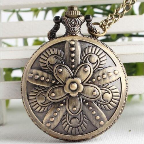 Vintage Bronze antiques 5 flowers classic Good quality steampunk woman and men pocket watches and fob chain gift