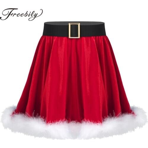 Girls Christmas Show Skirts Santa Cosplay Costume Mrs Claus Dance Fancy Dress Ballet Dance Skirts Christmas Party Rave Outfits