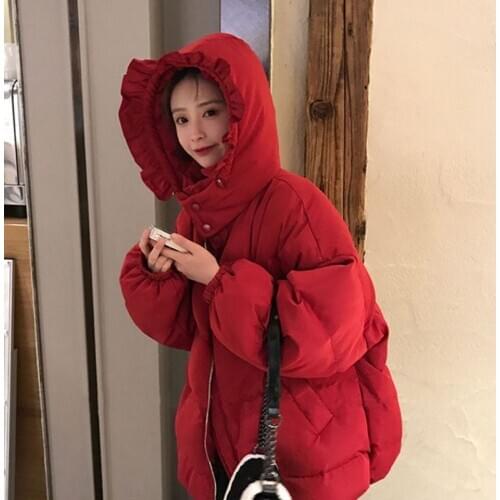 Women Parkas Top 2020 New Winter Korean Fashion College Padded Loose Short All-match Lotus Leaf Bread Jackets Female tide A176