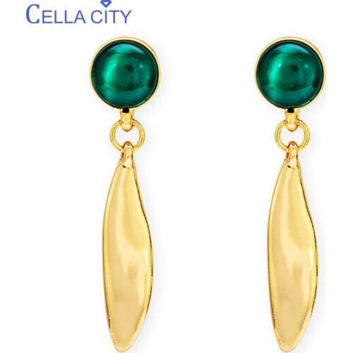Cellacity Trendy Round Green Cats eye Ear drops Gemstones Pearl Earrings for Women Geometry Silver 925 Jewelry Elegant Gift