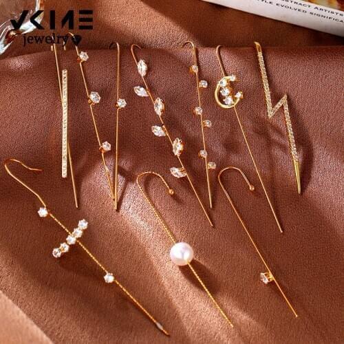 Fine Crystal Cubic Zirconia Stud Earrings For Woman Cuff Earrings Fashion Geometric Cross Hook Earrings Party Climber Jewelry