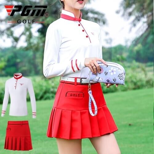 Pgm Women Slimming Golf Skirt Sets Ladies Long Sleeved Shirts Pleated A-lined Skirt Breathable Slim Golf Apparel Sets D0493