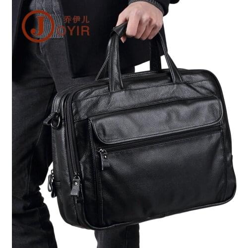 100% Natural Cow Leather Business Briefcase Genuine Leather 15" Inch Laptop Bag 3 Layers Men Handbags