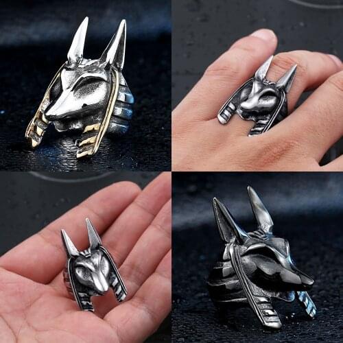 316L Anubis God Skull Mens Calvarium Punk Vintage Ring Gothic High Quality Stainless Steel Biker Rings Motorcycle jewellery