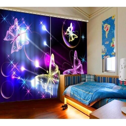 3D Window Curtain Natural Beautiful Anime Colorful Butterfly Curtain girl Bathroom Blackout Customize Size Curtain Fabric