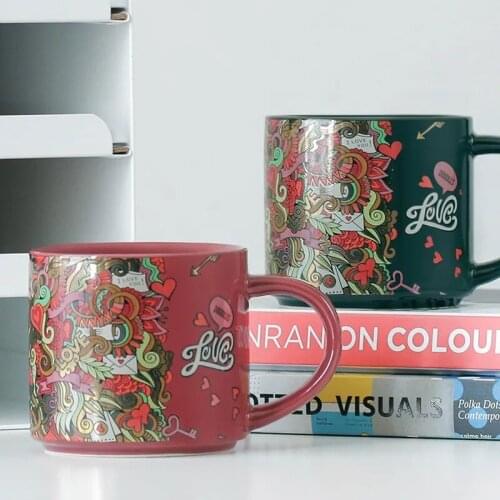 400ML American Doodle Style Mug Office Home Coffee Milk Breakfast Cup Couple Ceramic Mug Home Decor