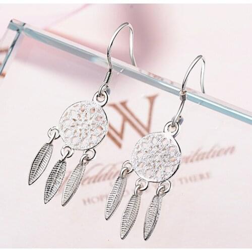 925 Sterling Silver Tassel Feather Drop Earring For Women Jewelry Prevent Allergy eh719