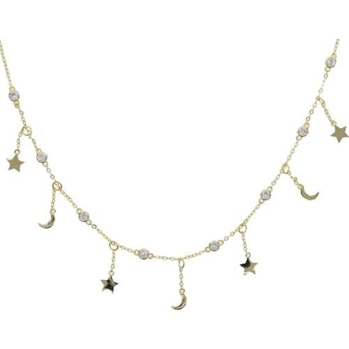 Moon star cz station jewelry chain elegant women stunning lovely necklace fashion Modern faced stone christmas gift jewelry