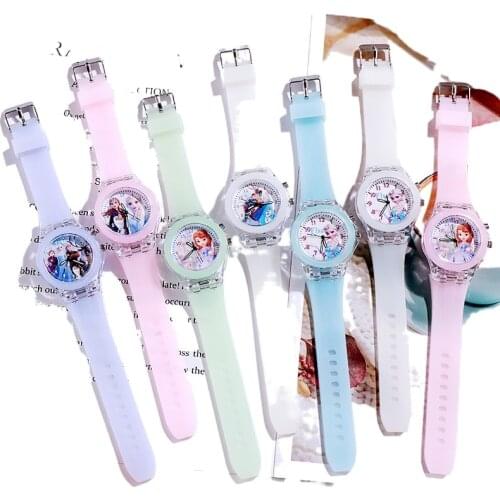 Disney Frozen Elsa Anna Sophia Princess Girls Children Watch Luminous Plastic Strap Cartoon Anime Fashion Cute Birthday Gift