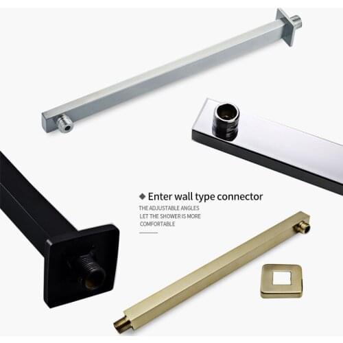 Black square arm of shower extension attached to the wall for bathroom shower head of stainless steel rain 40cm