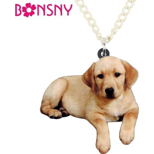 Bonsny Acrylic Lying Labrador Dog Necklace Pendant Sweater Chain Choker Sweet Animal Jewelry For Women Girls Gift Wholesale New