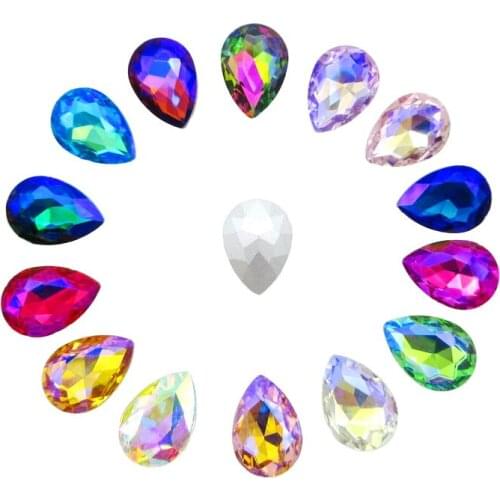 AB colors 7 sizes teardrop waterdrop shape Colorful glass Crystal strass pointback Glue on rhinestone handicraft Photo frame diy