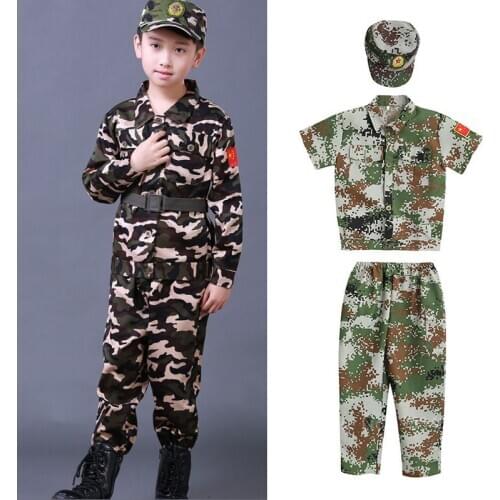 Kids Military Uniform Teenage Boys Camp Suit Camouflage Cosplay Costume Us Army Disguise Tactical Training Short Full Sleeve Set