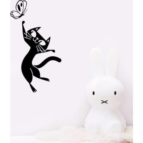 Cat and Butterfly Child Wall Stickers for Bedroom Cute Baby Nursery Wall Decals Kids E-co friendly Decal Home Art Decor S131