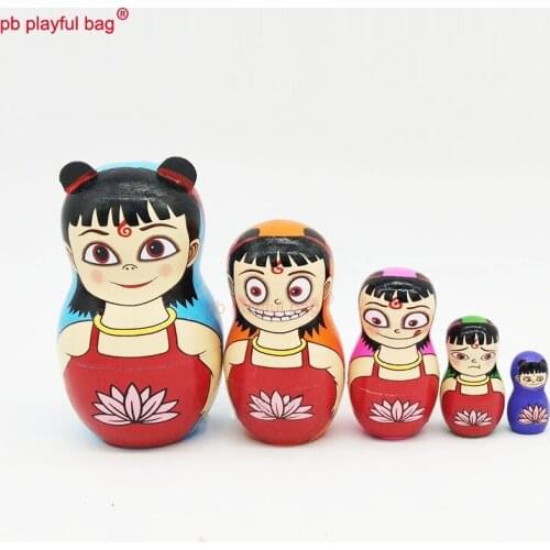 PB Playful bag Five story Nezha Russian dolls wooden toy set handicraft decoration special gifts for family and friends HG49