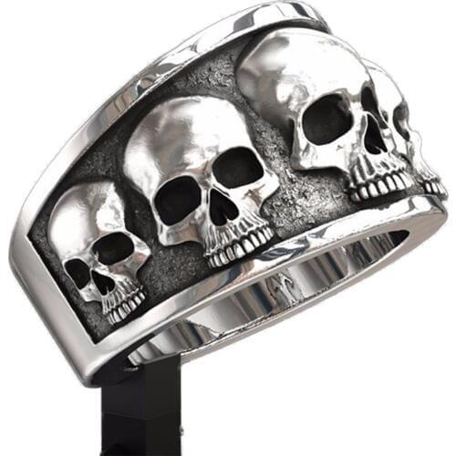 Retro Gothic Punk Style Men Rings Trendy Skull Rings Biker Rock Hip Hop Skeleton Jewelry Halloween Accessories