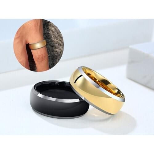 Men Women Classic Tungsten Ring 8mm Gold Color Anniversary Alliance Wedding Engagement Band Jewelry