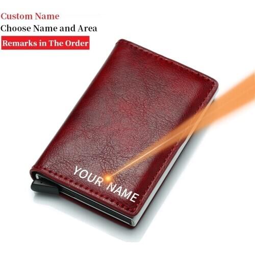 Mini Customizable Business Men Women Coffee Smart Leather Wallet RFID Metal Aluminum ID Bank Credit Card Holder