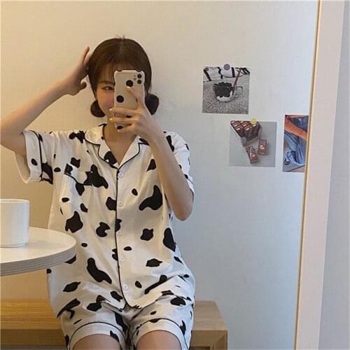 Summer Pajamas Women Fashion Cute Cow Print Ladies Underwear Casual Comfortable Homewear Two Piece Pajamas Set For Female