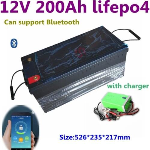 Lifepo4 12V 200AH lithium battery bluetooth BMS APP 12.8V 200Ah for caravan inverter boat Solar energy storage + 20A Charger