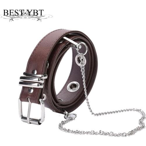 Best YBT Unisex Imitation Leather Punk Belt Alloy Pin Buckle Belt Spot New Hip-hop Eyelets Chain Fashion Jeans Unisex Punk Belt