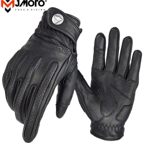Dain Motorcycle Gloves Leather Summer Breathable Motocross Gloves Full Finger Retro Sheepskin Motorbike Cycling Gloves Men