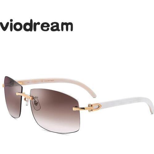 Viodream Luxury Pure Natural Black White Horn Leg Polaroid Sunglasses Sun glasses Rimless Retro Men Sunglasses Oculos De Sol