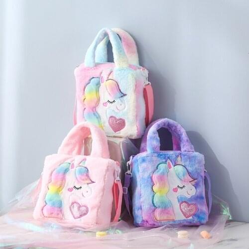 Soft Plush Unicorn Cartoon Children Coin Purse Kawaii Zipper Kid Shoulder Bag Girl Messenger Bag Kawaii Handbag For Winter
