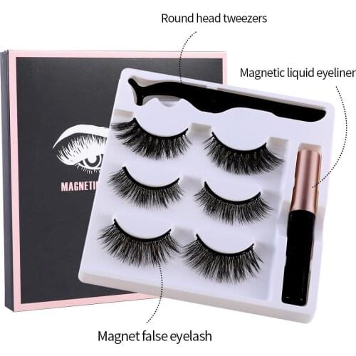 6pcs=3pairs Magnetic Eyelashes Eyeliner Eyelash Curler Set 3D Natural Long Magnetic Eye False Eyelashes with Magnetic Eyeliner